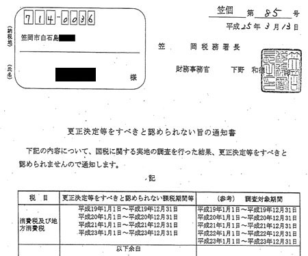 岡山・西備民商のNさんが受け取った是認通知